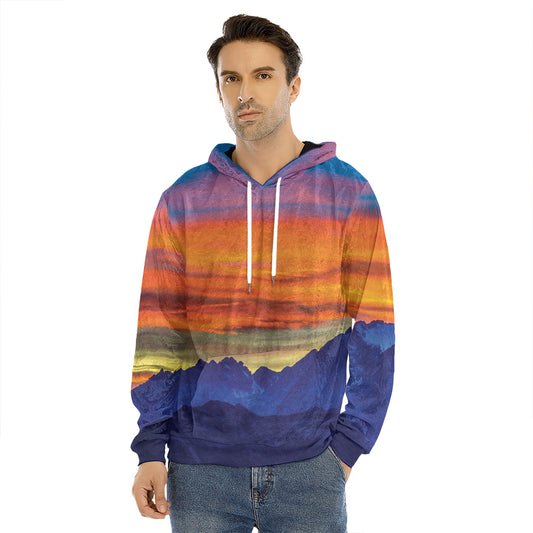 Sunset Mountain Print Men's Velvet Pullover Hoodie
