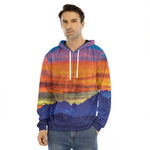 Sunset Mountain Print Men's Velvet Pullover Hoodie
