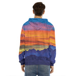 Sunset Mountain Print Men's Velvet Pullover Hoodie