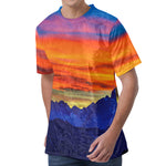 Sunset Mountain Print Men's Velvet T-Shirt