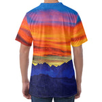 Sunset Mountain Print Men's Velvet T-Shirt