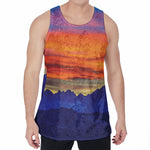 Sunset Mountain Print Men's Velvet Tank Top