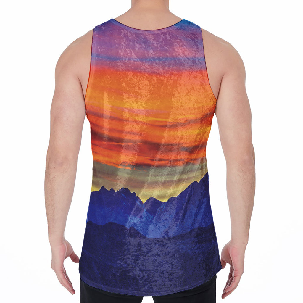 Sunset Mountain Print Men's Velvet Tank Top