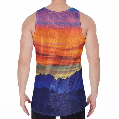 Sunset Mountain Print Men's Velvet Tank Top