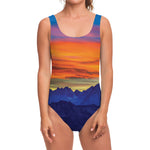 Sunset Mountain Print One Piece Swimsuit