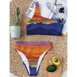 Sunset Mountain Print One Shoulder Bikini Top