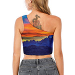 Sunset Mountain Print One Shoulder Crop Top