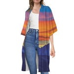 Sunset Mountain Print Open Front Beach Cover Up
