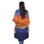 Sunset Mountain Print Open Front Beach Cover Up