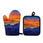 Sunset Mountain Print Oven Mitt And Pot Holder Set
