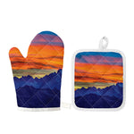 Sunset Mountain Print Oven Mitt And Pot Holder Set
