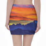 Sunset Mountain Print Pencil Mini Skirt