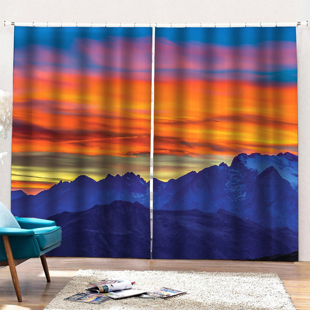 Sunset Mountain Print Pencil Pleat Curtains