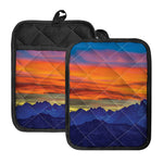 Sunset Mountain Print Pot Holders With Pocket
