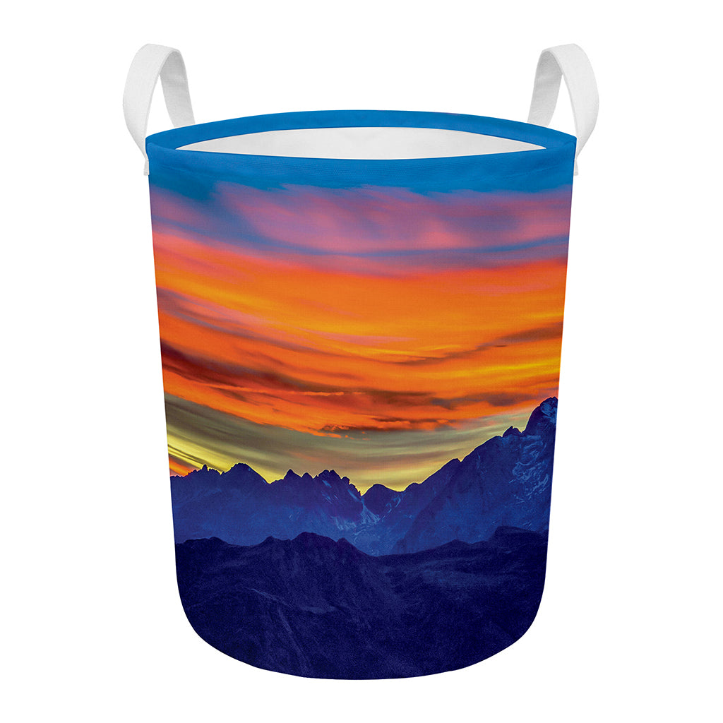 Sunset Mountain Print Round Laundry Basket