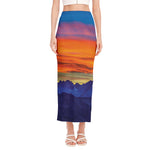 Sunset Mountain Print Side Slit Maxi Skirt