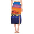 Sunset Mountain Print Side Slit Midi Skirt