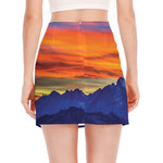Sunset Mountain Print Side Slit Mini Skirt