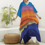 Sunset Mountain Print Silk V-Neck Kaftan Dress