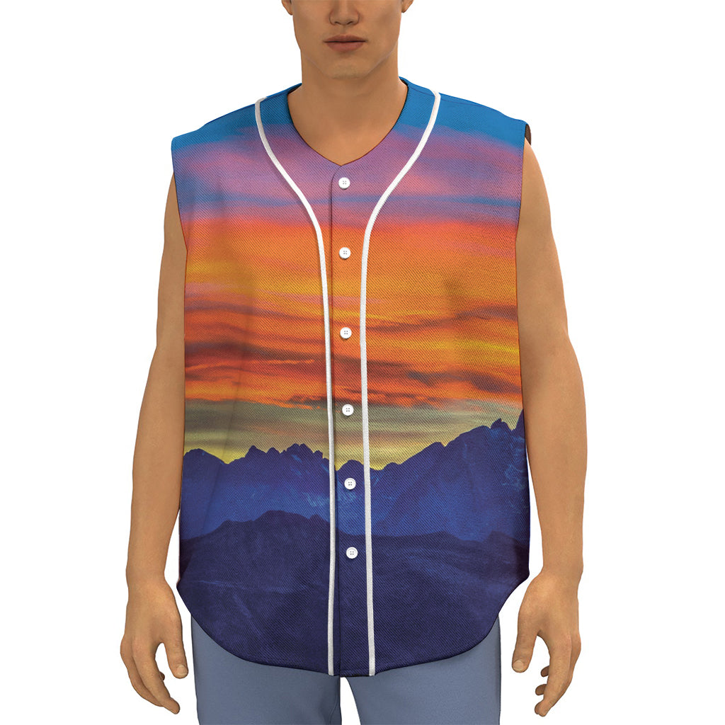 Sunset Mountain Print Sleeveless Baseball Jersey