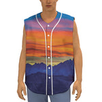 Sunset Mountain Print Sleeveless Baseball Jersey
