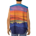 Sunset Mountain Print Sleeveless Baseball Jersey
