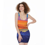 Sunset Mountain Print Sleeveless Bodycon Dress