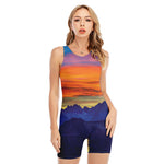 Sunset Mountain Print Sleeveless One Piece Swimsuit