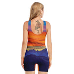 Sunset Mountain Print Sleeveless One Piece Swimsuit