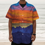 Sunset Mountain Print Textured Short Sleeve Shirt