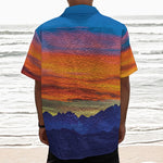 Sunset Mountain Print Textured Short Sleeve Shirt
