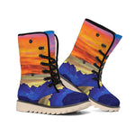 Sunset Mountain Print Winter Boots