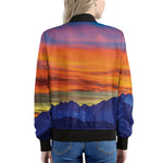 Sunset Mountain Print Women's Bomber Jacket