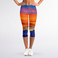 Sunset Mountain Print Women's Capri Leggings