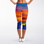 Sunset Mountain Print Women's Capri Leggings