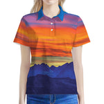Sunset Mountain Print Women's Polo Shirt