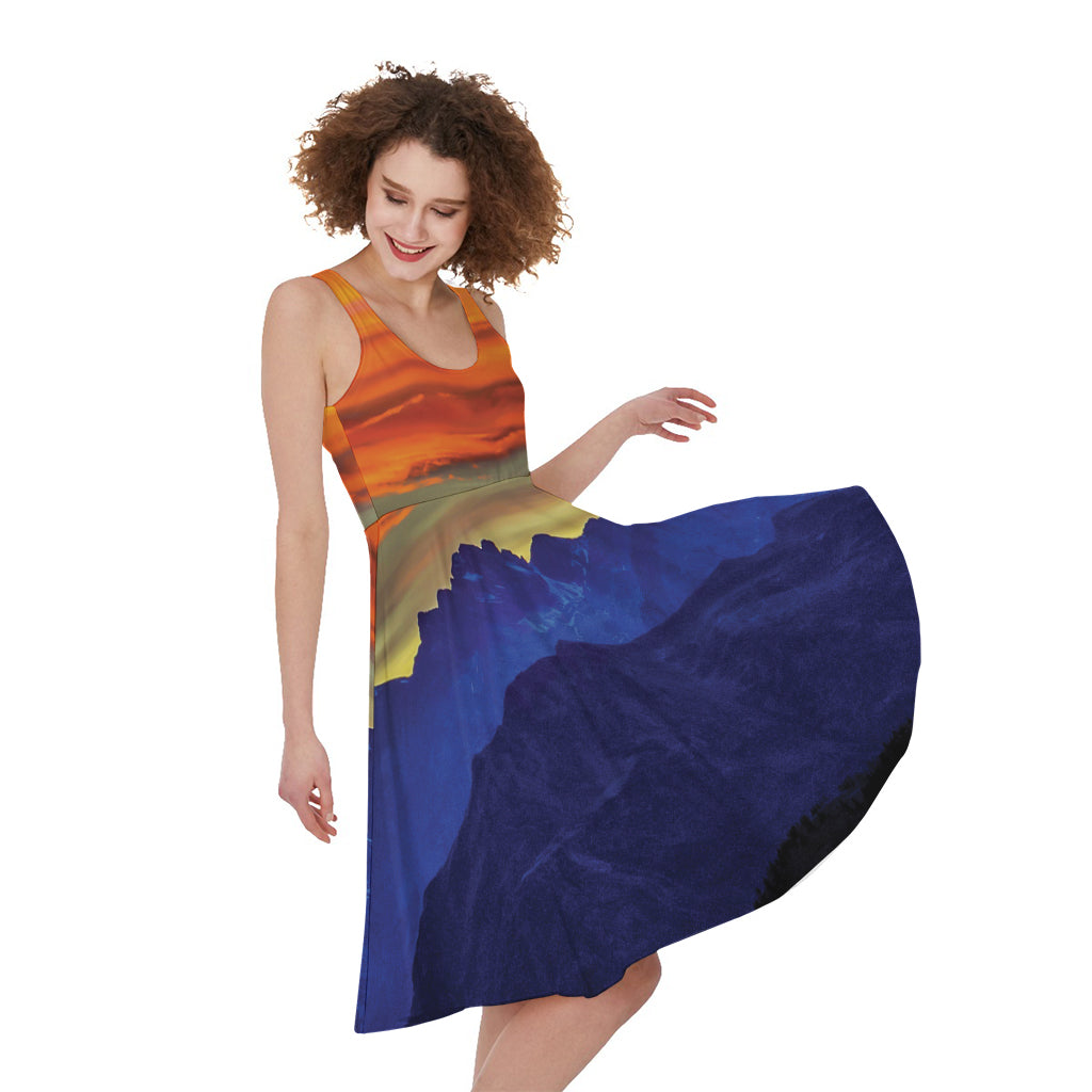 Sunset Mountain Print Women's Sleeveless Dress