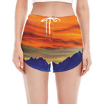Sunset Mountain Print Women's Split Running Shorts