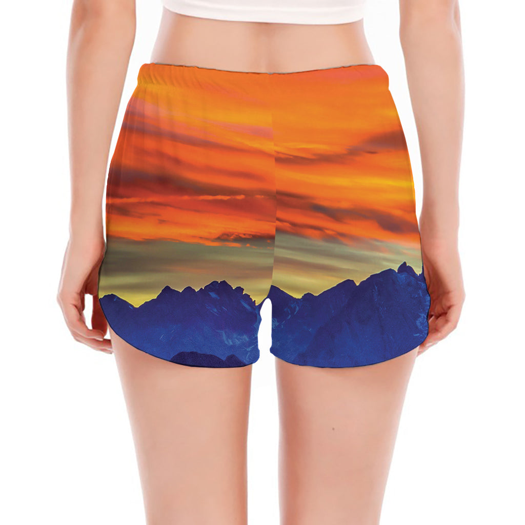 Sunset Mountain Print Women's Split Running Shorts