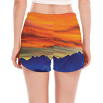 Sunset Mountain Print Women's Split Running Shorts