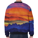 Sunset Mountain Print Zip Sleeve Bomber Jacket