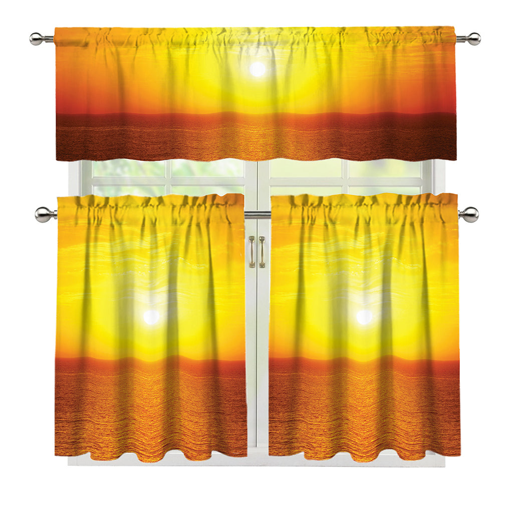Sunset Over Sea Print 3 Piece Kitchen Curtains