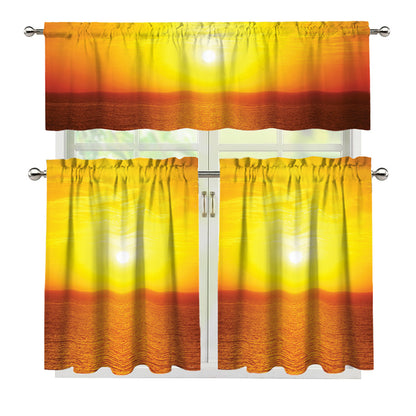 Sunset Over Sea Print 3 Piece Kitchen Curtains