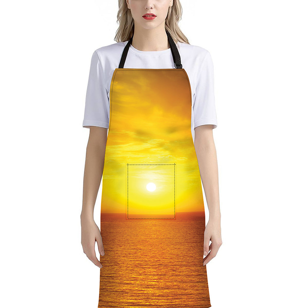Sunset Over Sea Print Bib Apron With Pocket