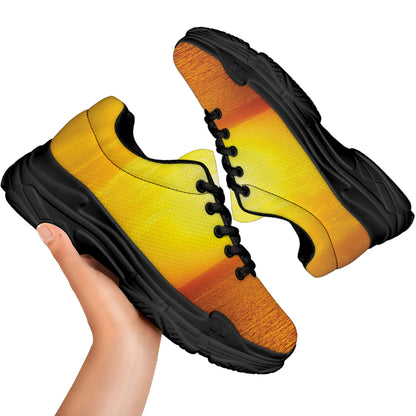 Sunset Over Sea Print Black Chunky Shoes