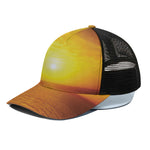 Sunset Over Sea Print Black Mesh Trucker Cap