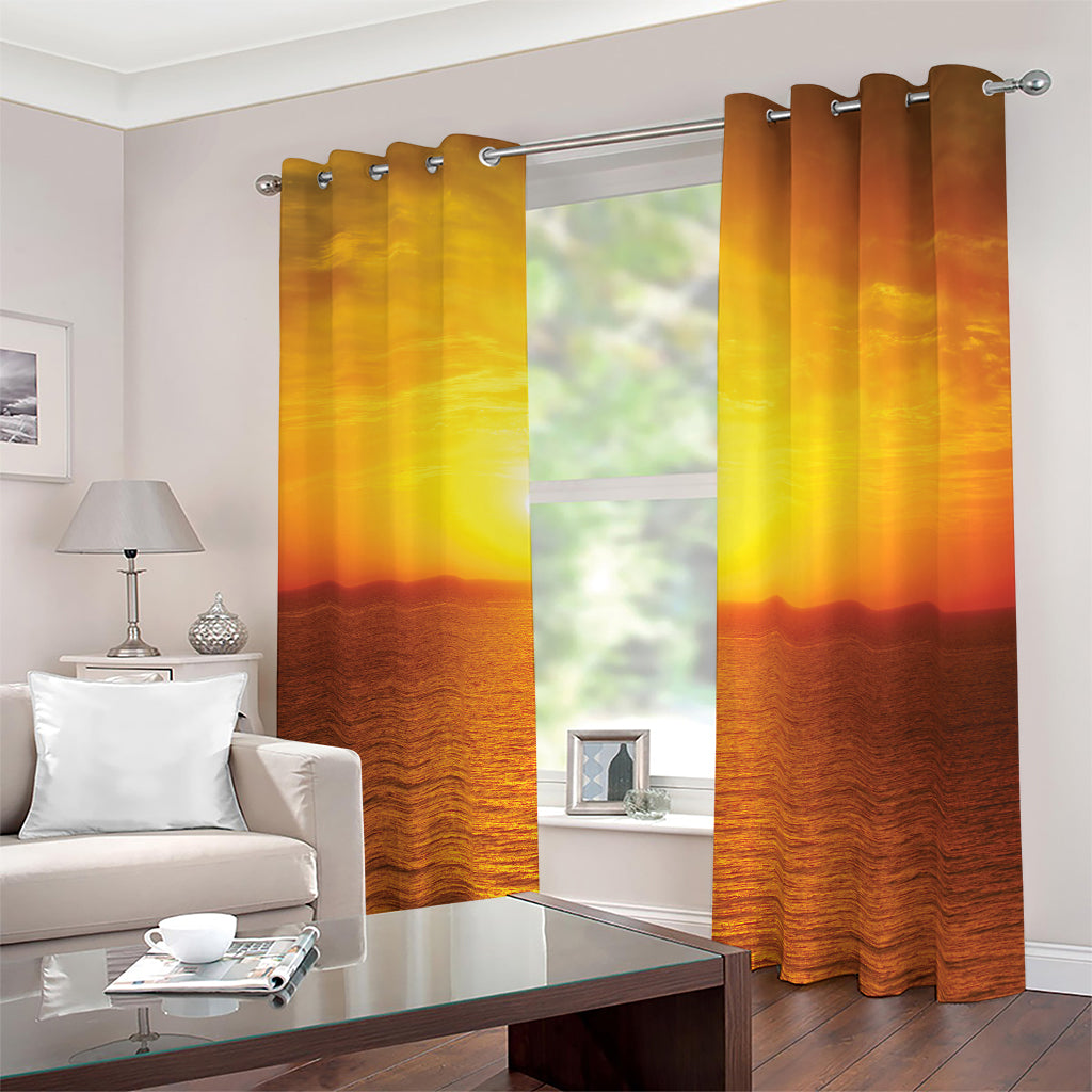 Sunset Over Sea Print Blackout Grommet Curtains