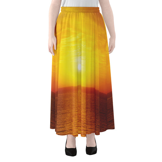 Sunset Over Sea Print Chiffon Maxi Skirt