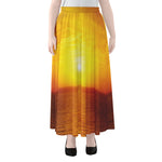 Sunset Over Sea Print Chiffon Maxi Skirt