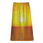 Sunset Over Sea Print Cotton Front Slit Maxi Skirt